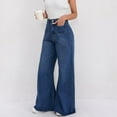 thumbnail image 4 of Female Wide Leg Jeans High Waisted Stretchy Straight Leg Jeans Trendy Seamed Front Loose Denim Pants Blue XXL, 4 of 8