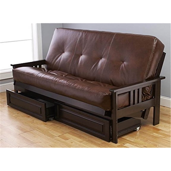 Kodiak Furniture Monterey Espresso Storage Futon and Brown Faux Leather Mattress