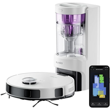 Eureka E10s Robot Vacuum with Bagless Self Emptying Station, Robotic Vacuum and Mop Combo, 45-Day Capacity, 4000Pa Suction for Pet Hair, Carpet&Floor, Auto Lifting Mop, App Control, White