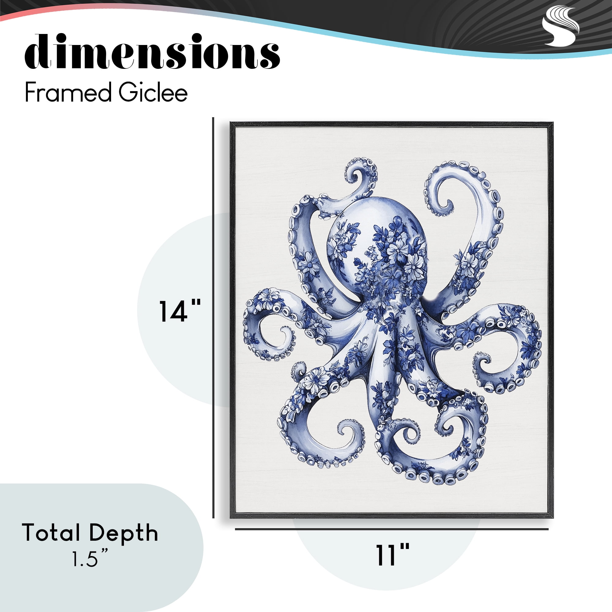 Funky Toile Octopus Black Framed Giclee Art, design by Lettered and Lined