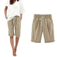 thumbnail image 2 of MNCEKFOD Women's Shorts Summer High Waisted Casual Shorts Lightweight Elastic Drawstring with Button Pockets Leisure Short Pants Khaki S, 2 of 5