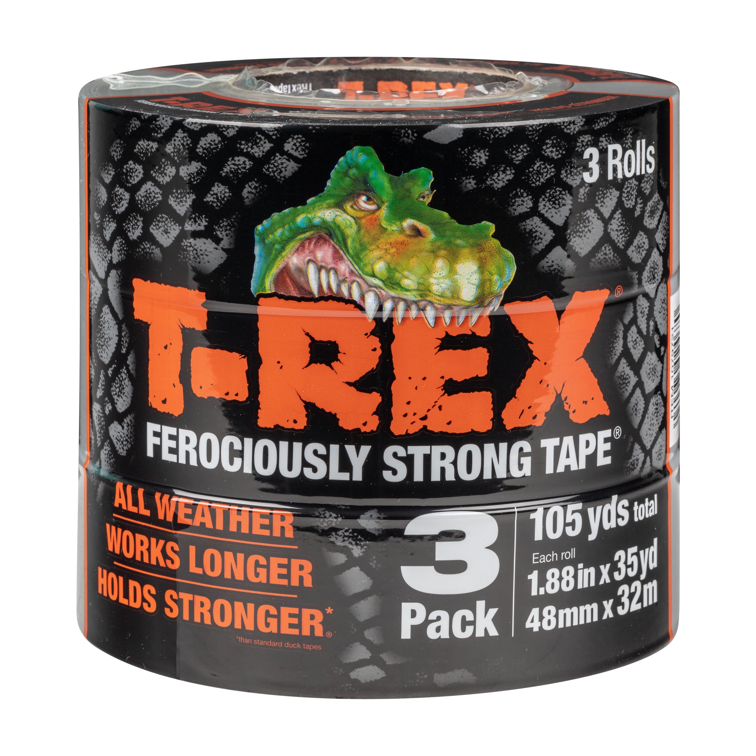 2.83 in 72 3" x 60 yd 7.5 Mil Thick Black Duct Tape PE Coated Weather Resistant 