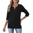 thumbnail image 6 of Womens Tops 3/4 Length Sleeve V Neck Loose Casual T Shirts Summer Cloithes 2026, Black 5XL, 6 of 6