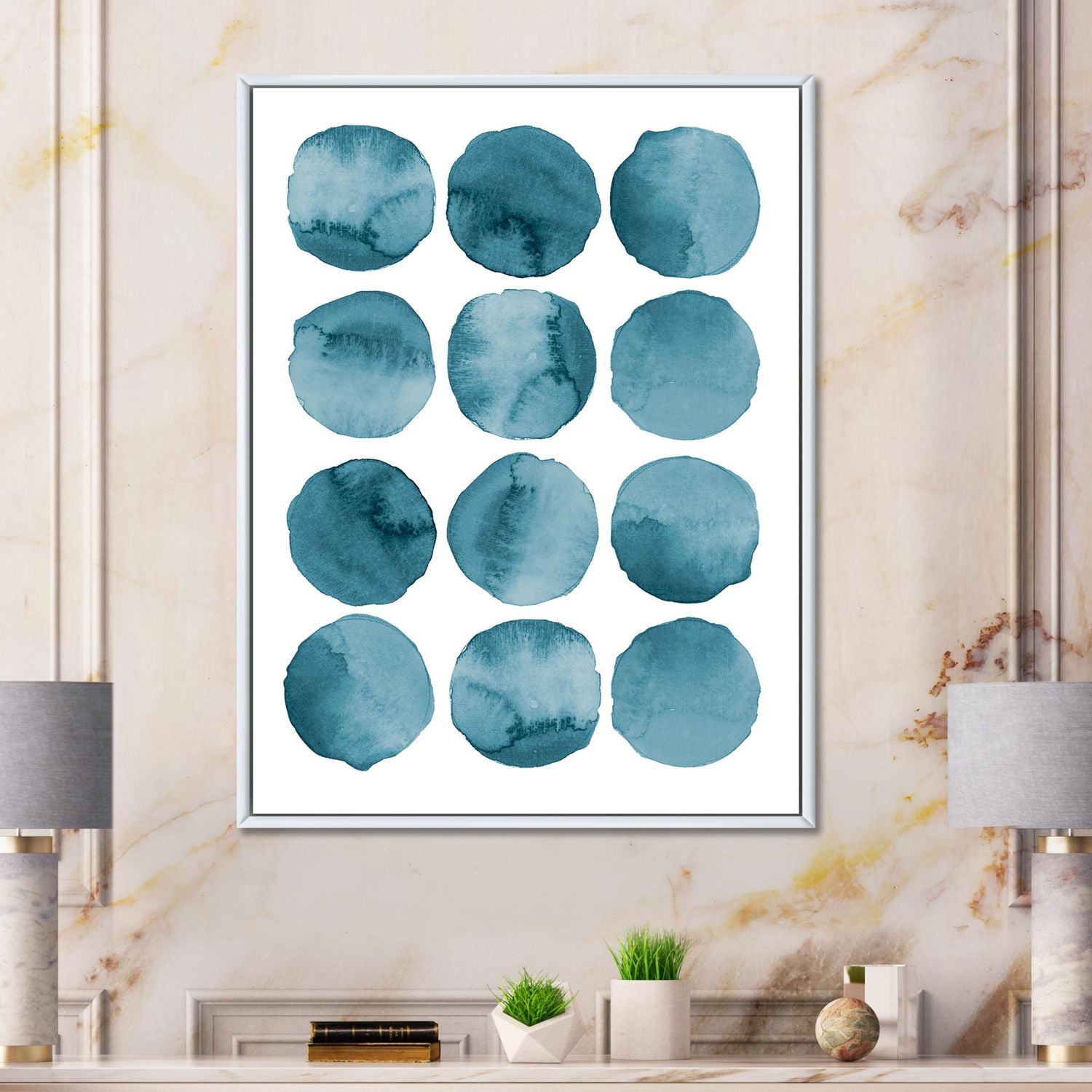 Designart cercles aigue-marine éléments géométriques bleus ART MURAL À CADRE FLOTTÉ