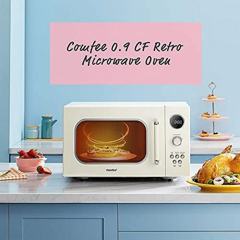 Comfee& Retro Countertop Microwave Oven with Compact Size. Position-Memory Turnt