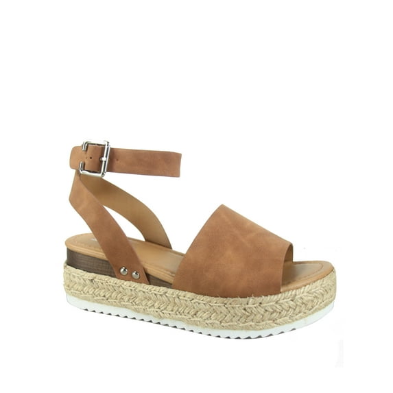 Sensational-01 Women's Espadrilles Trim Flatform Wedge Buckle Ankle Strap Open Toe Sandals
