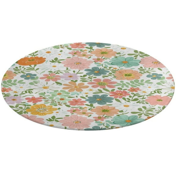 Floral Colorful Flower Round Rugs -Washable Non-Slip Small Round Area Rug Throw Soft Circle Rugs for Bedroom, Modern Print Indoor Carpet for Entryway Sofa Living Room