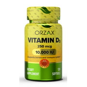 ORZAX Vitamin D3 10000 iu, 120 Days Supply, 125 Mcg Vitamin D3 Mini Softgel, 120 Count