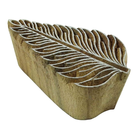 Leaf Pattern Indian Decorative Wooden Stamp Brown Peacock Stamps Printing Block