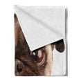 thumbnail image 2 of Pug Soft Flannel Fleece Blanket, Portrait of an Upset Dog with Its Tongue out Pug with Giant Sad Eyes Pet Animal Photo Print, Cozy Plush for Indoor and Outdoor Use, 50" x 70", Brown, by Ambesonne, 2 of 5