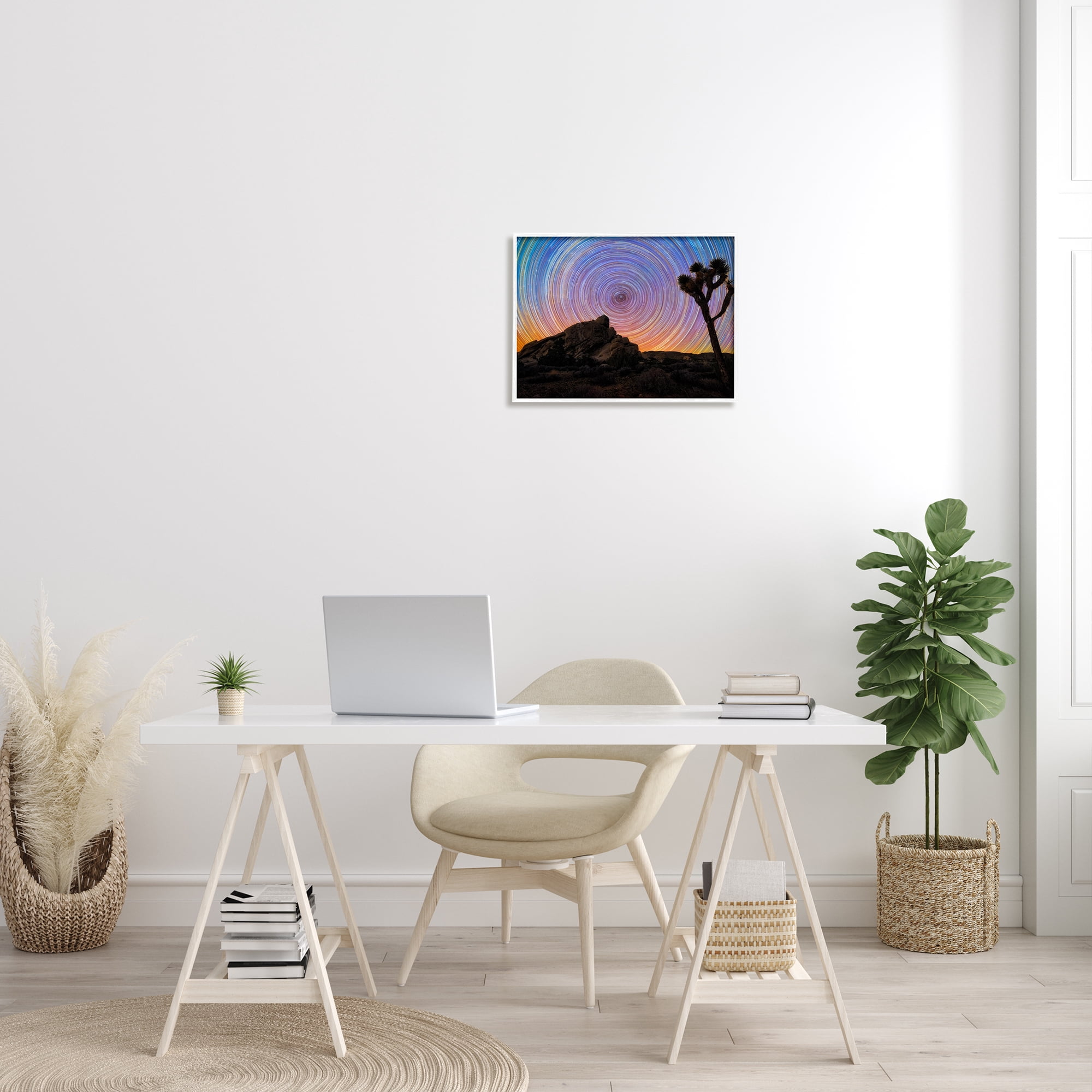 Stupell Industries Kaleidoscopic Swirl Pattern Sky Desert Tree Silhouette Graphic Art White Framed Art Print Wall Art, Design by Lincoln Harrison