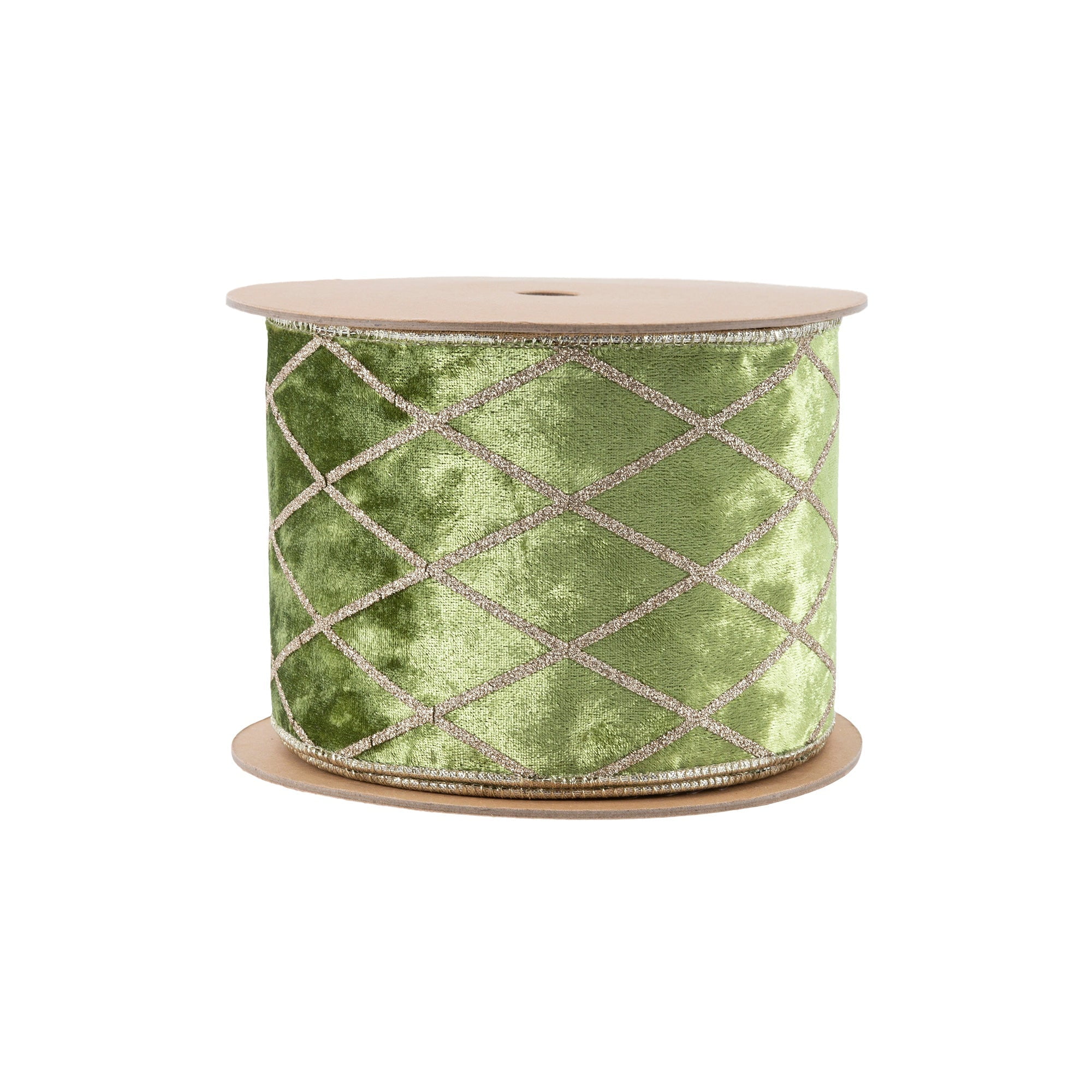 LaRibbons 4" Wired Velvet Ribbon, Willow Green with Glittered Diamond, 10 Yard Roll