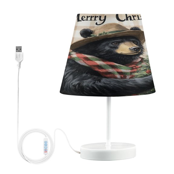 BZSMCE Table Lamp Creative Black Bear with Christmas Tree Simple Pattern Night Light