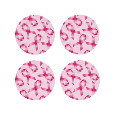 

Junzan Breast Cancer Ribbons Awareness Print Coasters for Drinks - Leather Coasters Set of 4 for Coffee Table for Housewarming/Kitchen/Bar/Decor-Round Shape