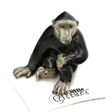 Little Critterz Black Crested Macaque "Celebes" - Home Decor Animal Decorative Figurine Birthday Gift - Miniature Porcelain Figurine