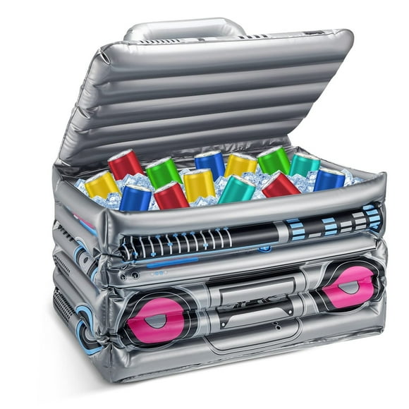 Retro Radio Cooler - Inflatable Boom Box Drink Holder for 80s & 90s Theme Parties. Keep your beverages cool in style with this fun party accessory!