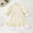 thumbnail image 2 of Odeerbi Toddler Girls Long Sleeve A-Line Dress Spring Summer Cute Ruffle Princess Dresses Solid Color Sweet Round Neck Lantern Sleeve Dress Toddler Girls Clothes, 2 of 5