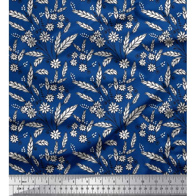 Soimoi Rayon Fabric Leaves & Floral Block Decor Fabric Printed Yard 56 Inch Wide
