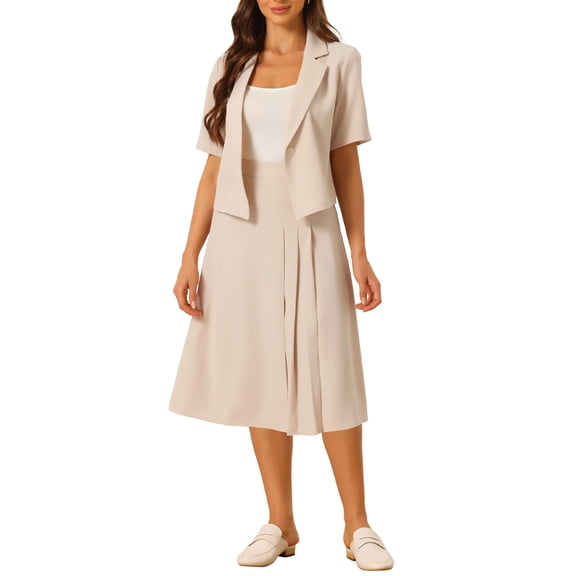 INSPIRE CHIC Short Sleeve Blazer Skirt Suits for Women's Summer Dressy Business Casual Skirt Suit Set