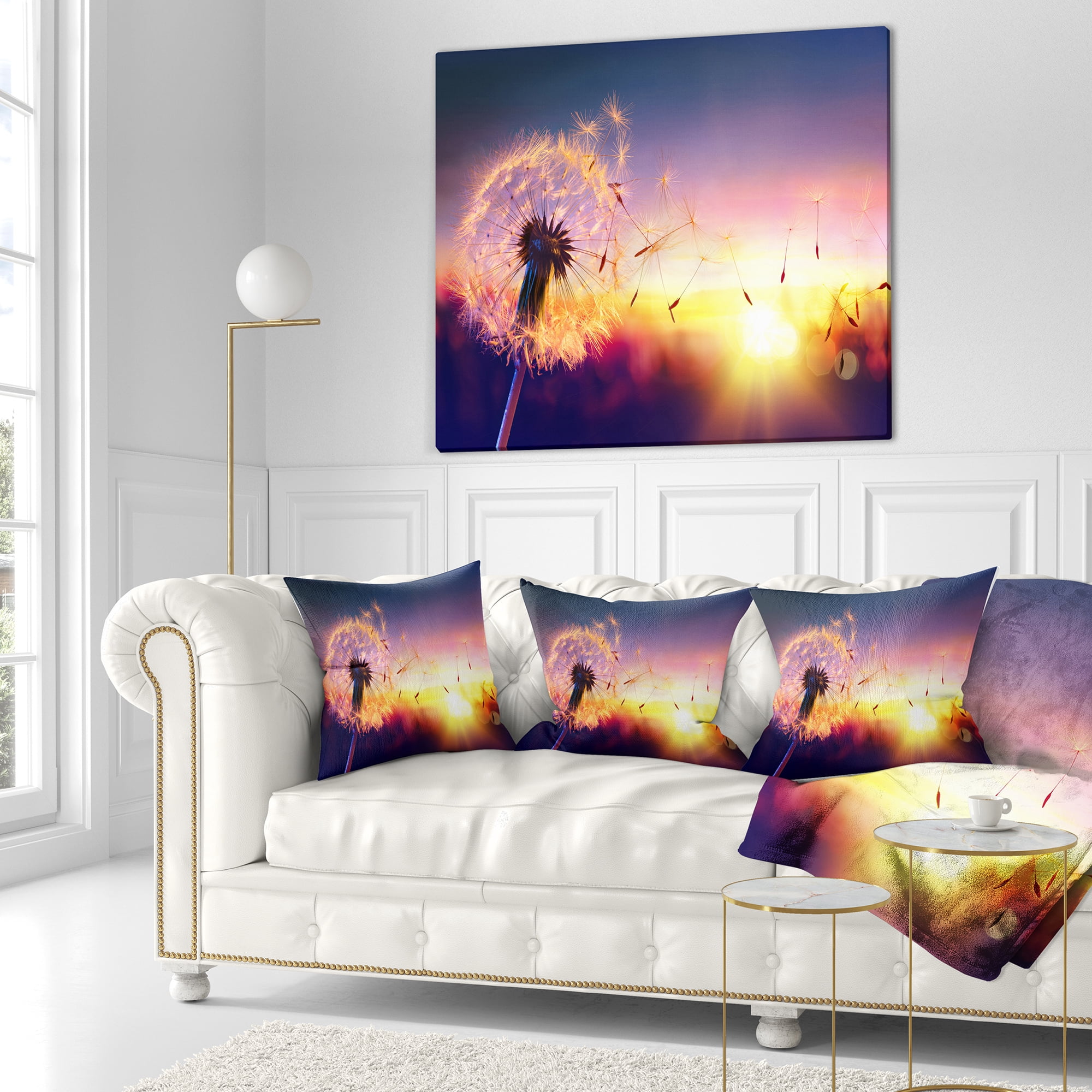 Designart Dandelion at Sunset Freedom to Wish - Abstract Throw Pillow - 16x16