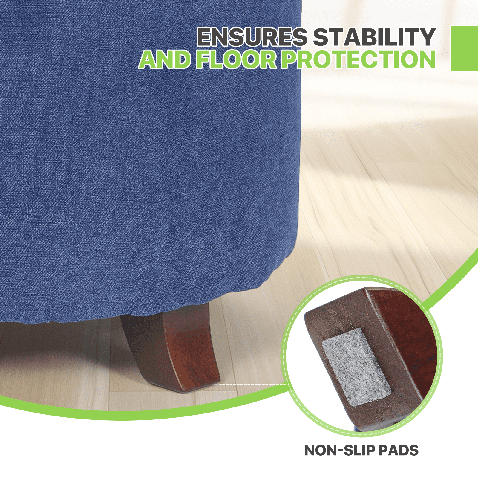 Magshion Storage Ottoman with Padded Seat, Modern Cotton-linen Footrest, Round Seat stool for Living Room Bedroom , Navy Blue