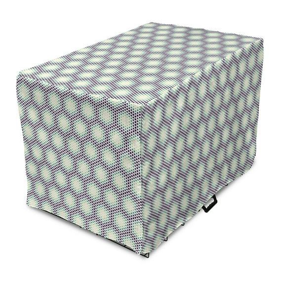 Yellow and Green Dog Crate Cover, Pattern of Dotted Hexagons, Easy to Use Pet Kennel Cover Small Dogs Puppies Kittens, 7 Sizes, Eggplant Pale Seafoam, by Ambesonne
