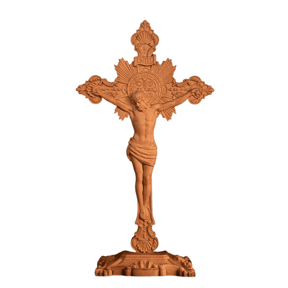 Catholic St. Benedict's Cross Handmade Wall Wooden Cross Exorcist Family Protection Church Decorative Ornaments - With Base