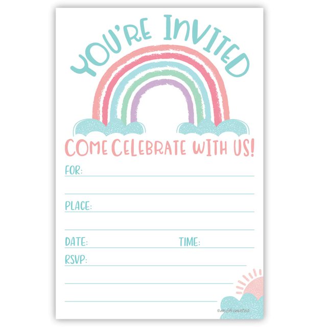 Cute Rainbow Invitations (20 Count) With Envelopes - Girl Baby Shower or Birthday Invites