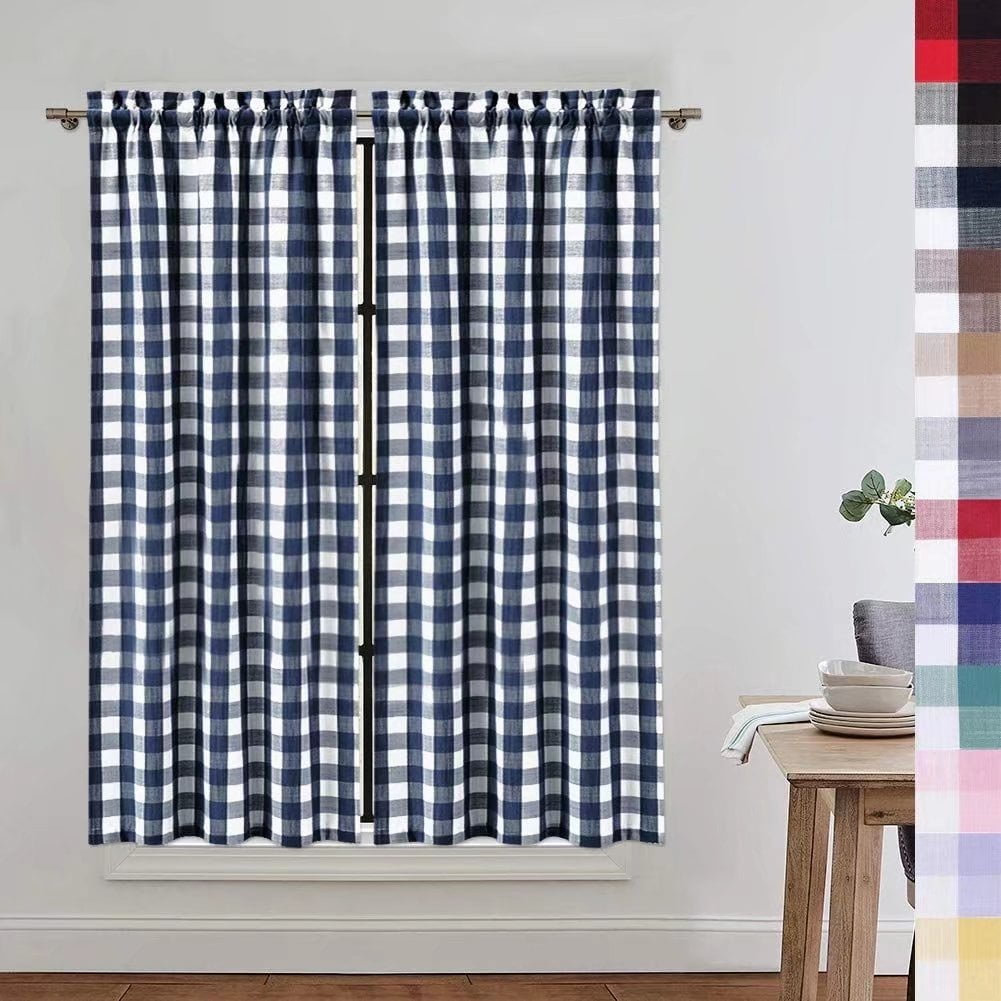 HOMERRY 26"W x 45"L Navy Blue Kitchen Curtains with Rod Pocket