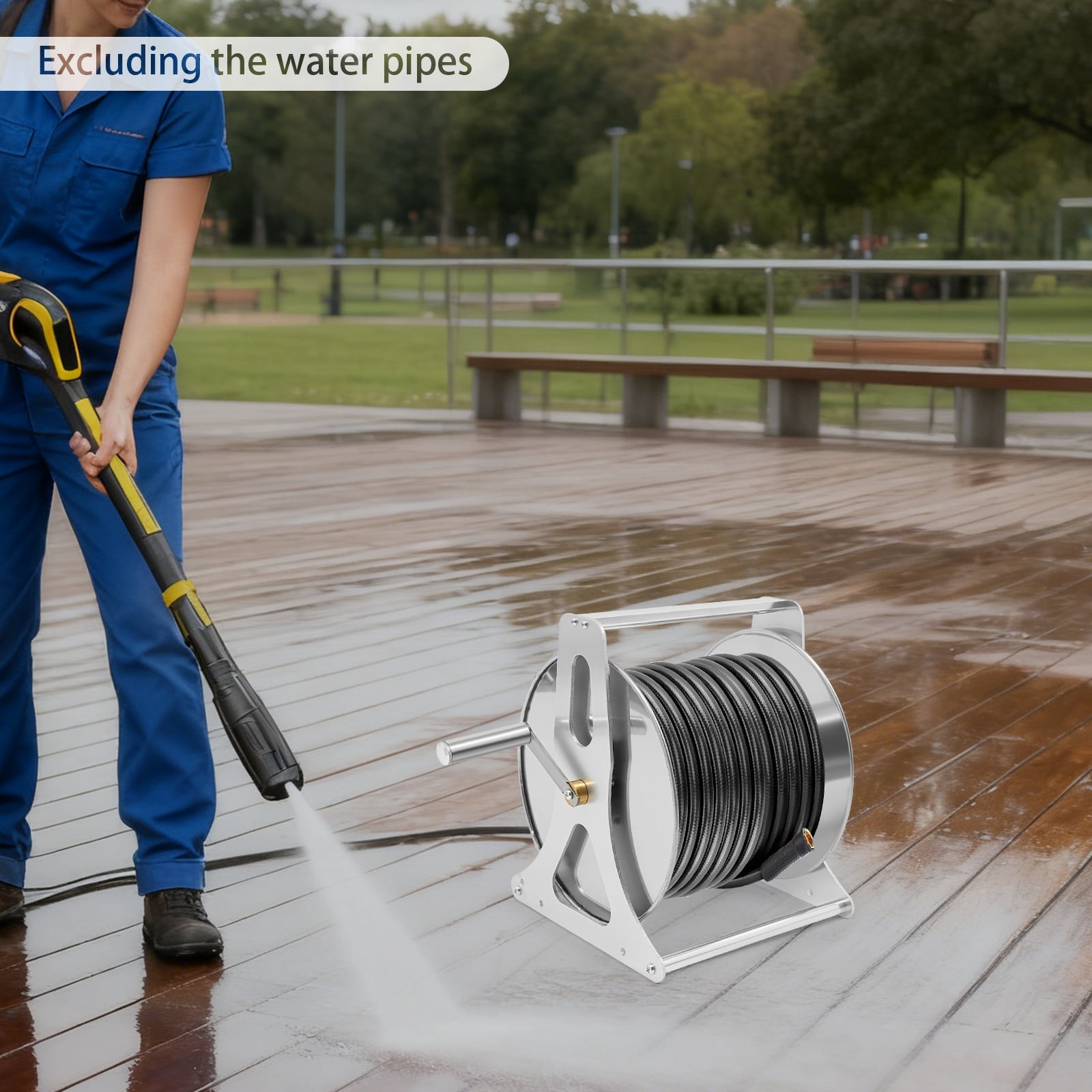 TFCFL 30x28x36cm Stainless Steel Garden Hose Reel Garden Hose Reel Silver Water Hose Storage Rack
