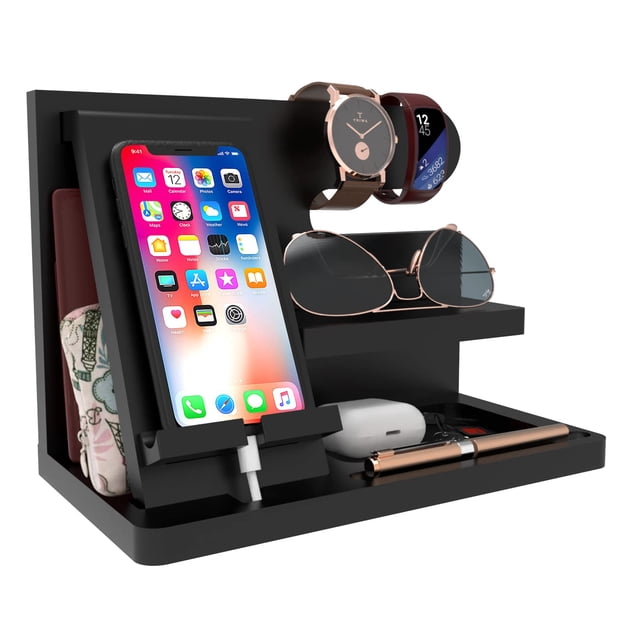 Organizador de mesita de noche, base de teléfono de madera para hombres