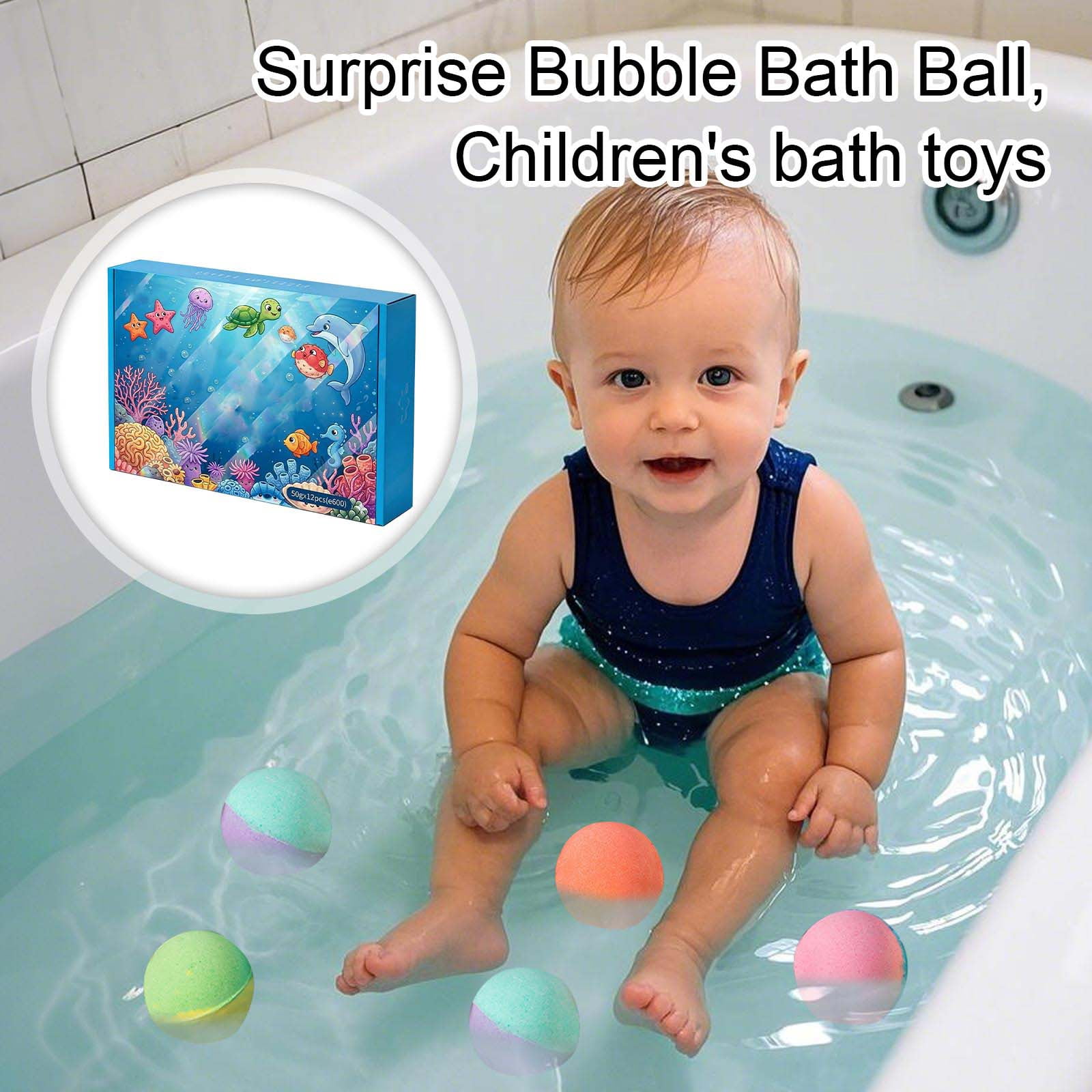12Pcs Bath Balls for Kids with Surprise Toys Inside, Ocean Themed Bubble Bath Fizzy Set, Bath Balls Gift Set, Organic Colorful Bubble Bath Fizzy Ball, Fun Educational Toy for Boys & Girls