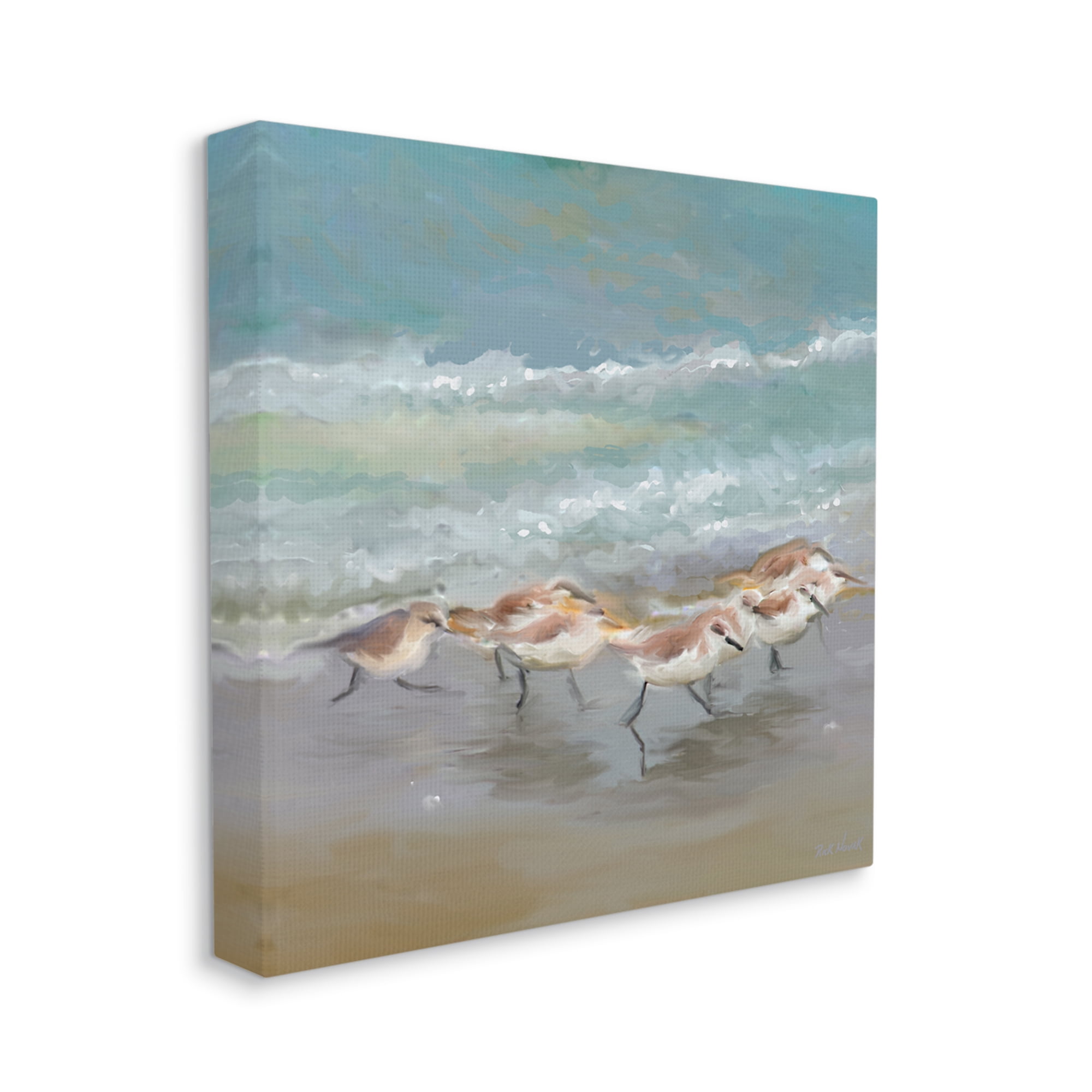 Stupell Nautical Sea Birds Shoreline Waves Landscape Painting Gallery Wrapped Canvas Print Wall Art