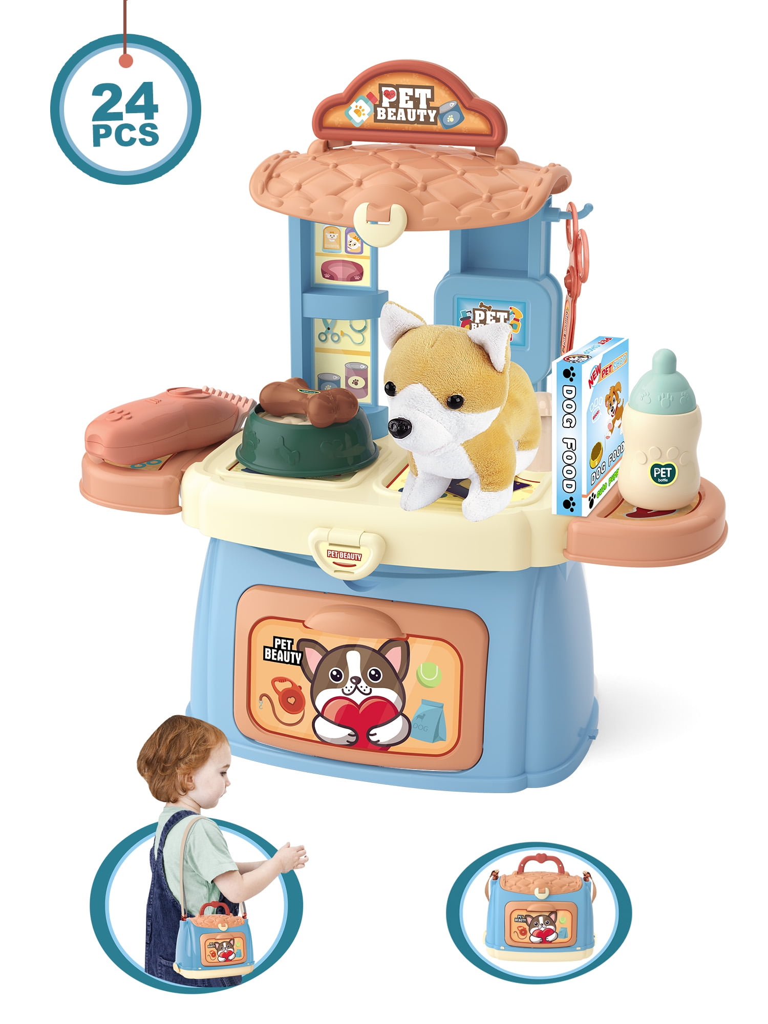 Yexmas Pet Cat Toy Kit,24PCS Pet Care Playset,Vet Clinic and Doctor Kit