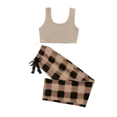 

Casual Plaid Print Scoop Neck Pant Sets Sleeveless Multicolor Womens Pajama Sets (Women s)