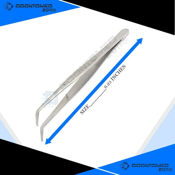 OdontoMed2011 Sewing Machine Tweezers – Heavy Pattern Precision Grade Curved Tip Forceps Tweezers with Serrated Tip and Knurled Handle