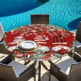thumbnail image 6 of Red Christmas Round Tablecloth, Fitted Table Cover with Elastic for 55"-60" Round Tables, Gnomes Xmas Tree Poinsettia Eucalyptus Table Cloth Outdoor Indoor Dinning Party Waterproof Tablecloths, 6 of 7