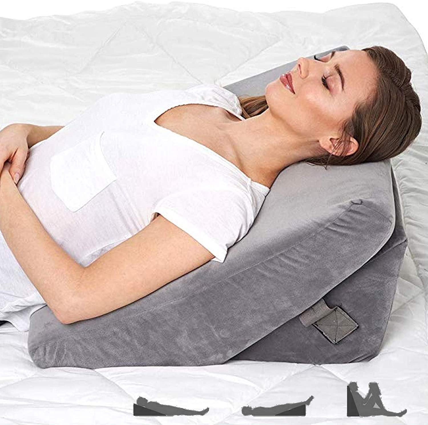 Bed Wedge Pillow – 3 in 1 Adjustable to 4.5, 7.5 & 12 Inches Foam