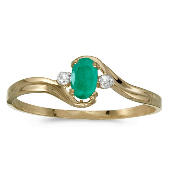 14k Yellow Gold Oval Emerald And Diamond Ring