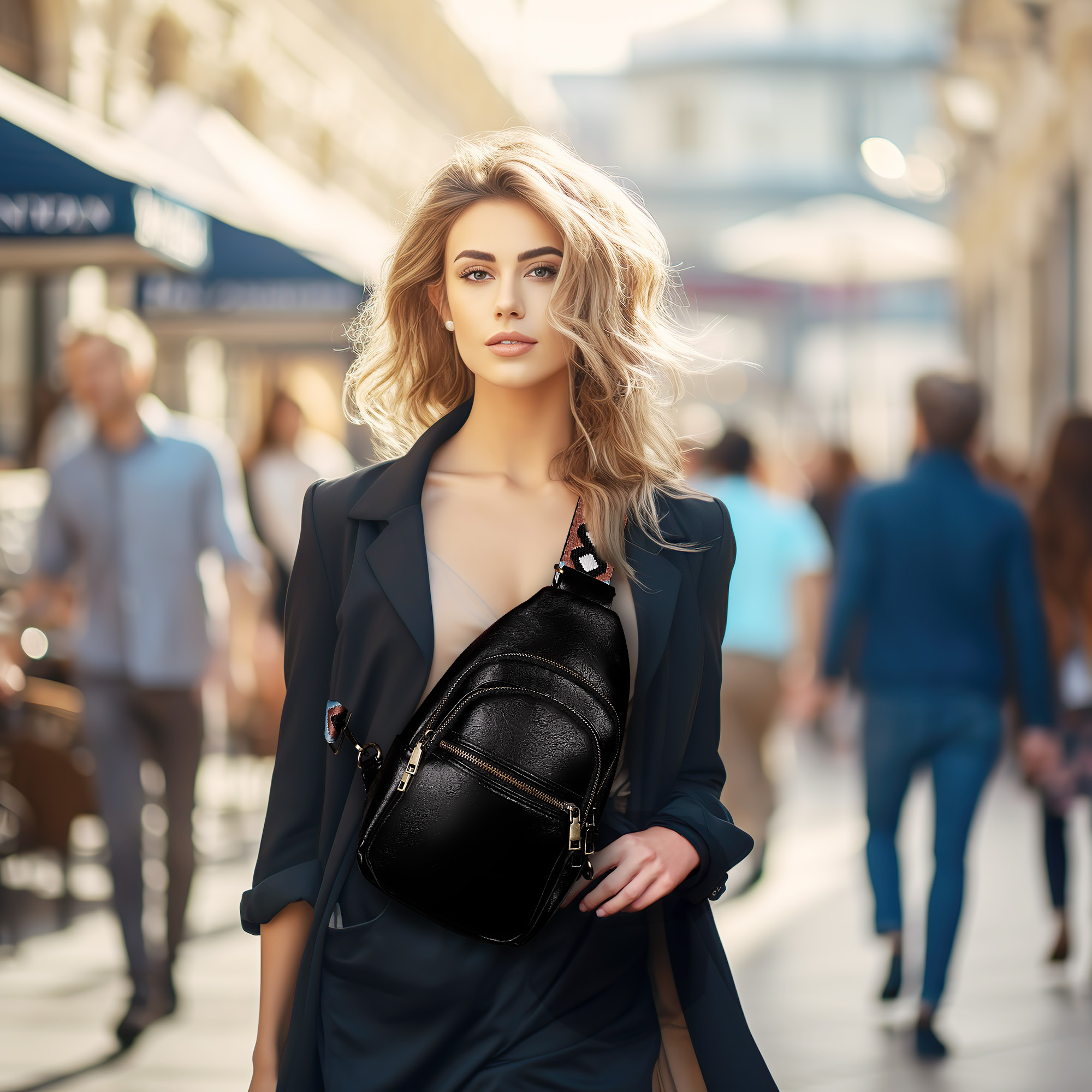 Leather Sling Bag Crossbody Backpack for Women Trendy