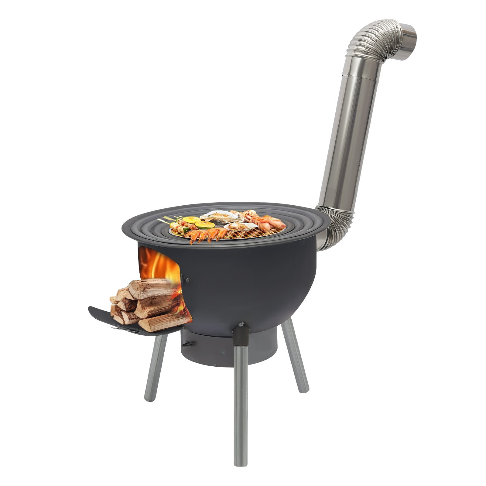 ToppiJoy Multifunction Wood Burning Stove with Grill Rack, Camping Wood Stove Hold up 330.69lbs, Portable Wood Stove for Camping 20.86in Height(Black)