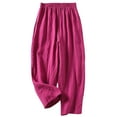 thumbnail image 2 of Odbmxy Womens Plus Size Pants Wide-Leg Ankle Trousers Women Pink Holiday Solid Color Elastic Waist Loose Palazzo Casual Pants,M, 2 of 7