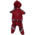 thumbnail image 1 of Abrigo impermeable mediano para perros, chaqueta para gatos con capucha ajustable y tira reflectante, mono para exteriores (rojo, S), 1 of 5