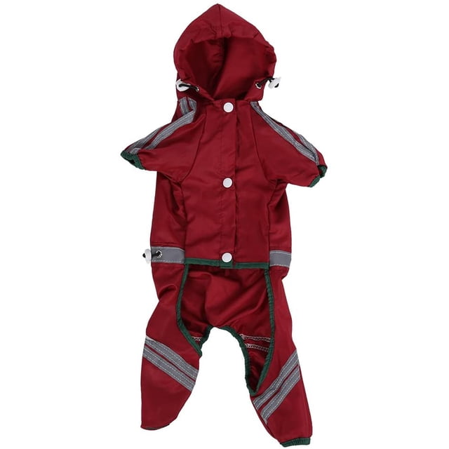 Abrigo impermeable mediano para perros, chaqueta para gatos con capucha ajustable y tira reflectante, mono para exteriores (rojo, S)