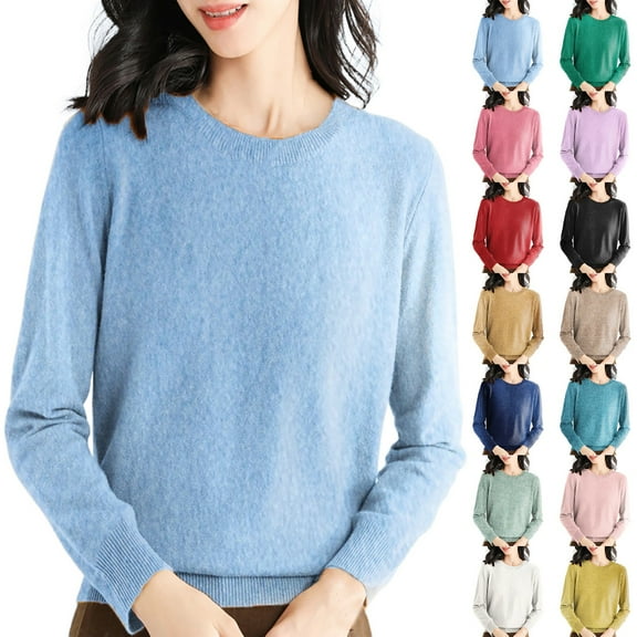 Womens Crew Neck Long Sleeve Pullover Sweater Soft Knit Comfortable Casual Basic Top