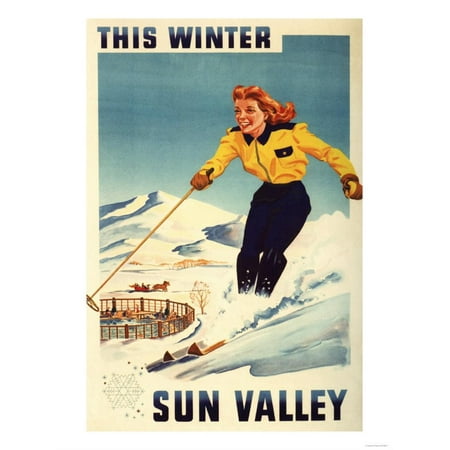 Sun Valley, Idaho - Red-headed Woman Smiling and Skiing Poster Print Wall Art By Lantern