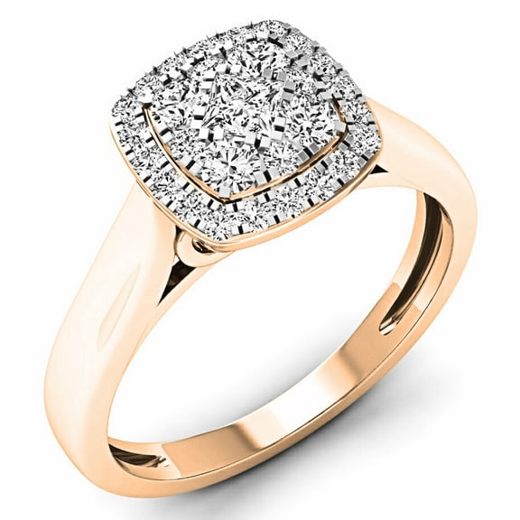 Dazzlingrock Collection 0.50 Carat (ctw) 10K White Diamond Ladies Cluster Engagement Ring 1/2 CT, Rose Gold, Size 7