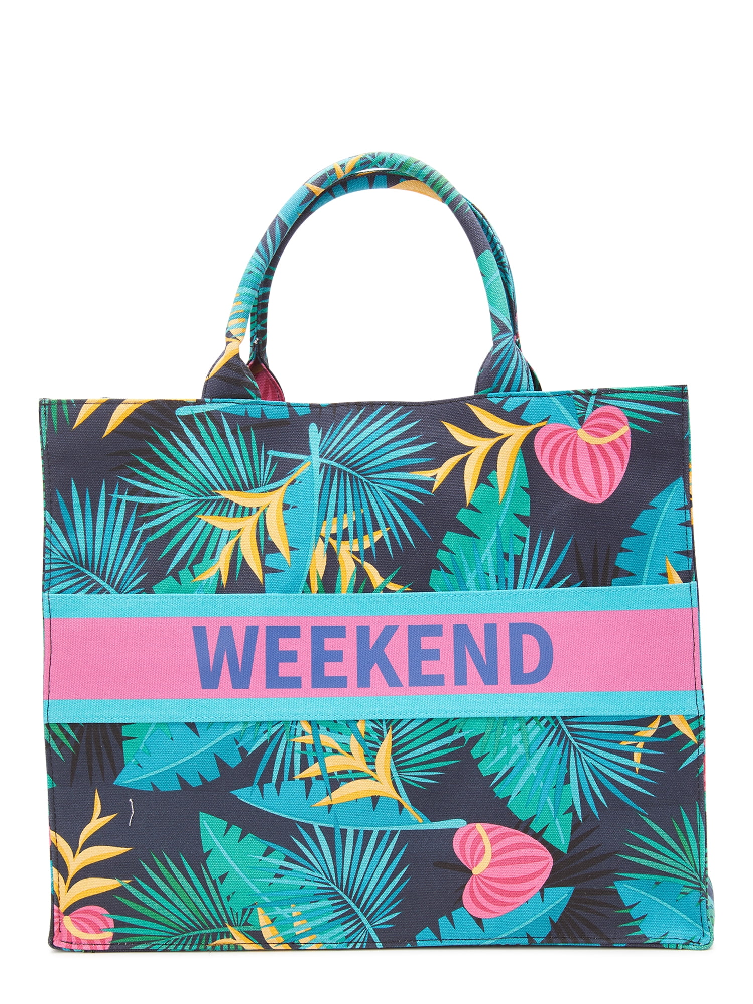 No Boundaries Women's Weekend Canvas Beach Print Tote Handbag, Dark Navy