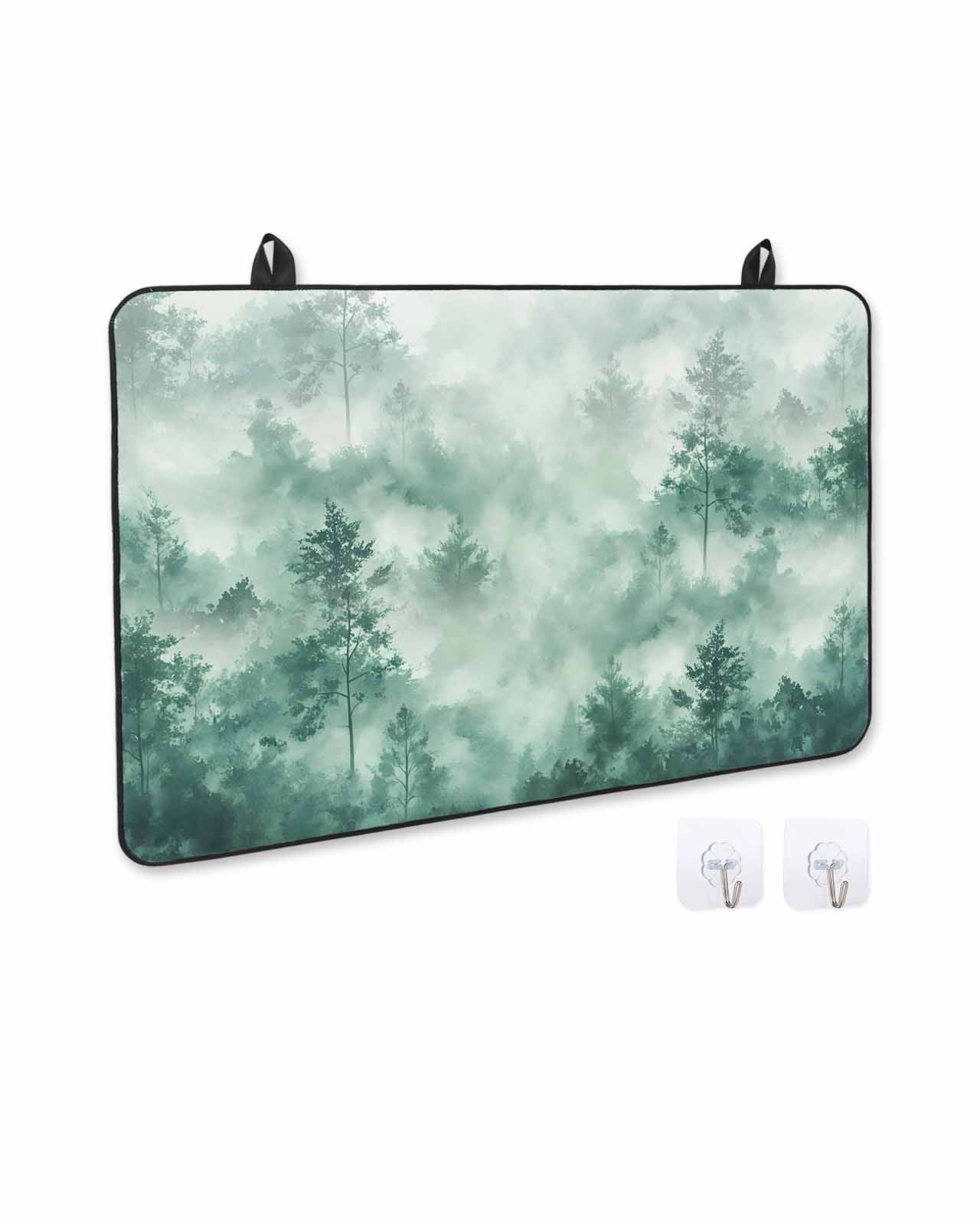 nqOlkjepod Large Induction Cooktop Protector Mat 24"x21", Green Forest Rustic Stove Top Covers for Electric Stove, Vintage Tree Scenery Watercolor Stove Burner Cover Mats, Glass Top Stove Cover