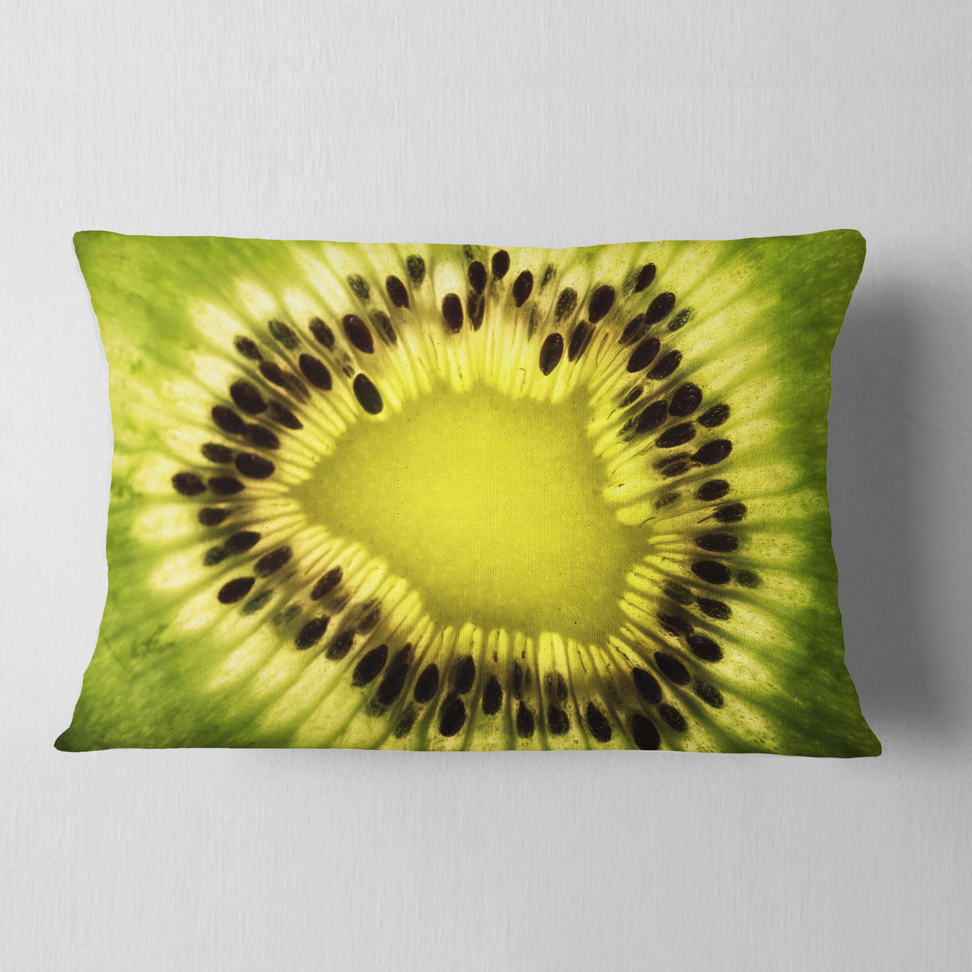 Designart Green Kiwi Seeds and Inside Pattern - Contemporary Throw Pillow - 12x20